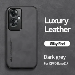 Leather Silicone Shockproof Phone Case with Car Magnetic Holder - Fits OPPO Reno 11 Series for Reno 11F 5G (Dark grey)