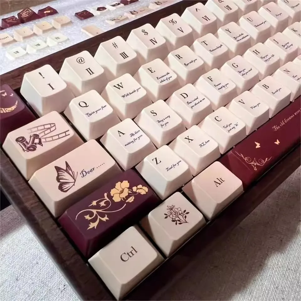 Love Letter Keycaps Grupo Pbt Sublimação de Tintura Cereja Perfil Keycap Lightproof 61 64 68 75 84 87 96 98 Conjunto Dependente