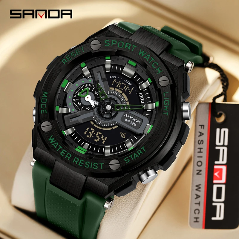 SANDA 3170 New Handlift Light Multi functional Sports Waterproof and Shockproof Alarm Clock Men's Watch Digital Wristwatches