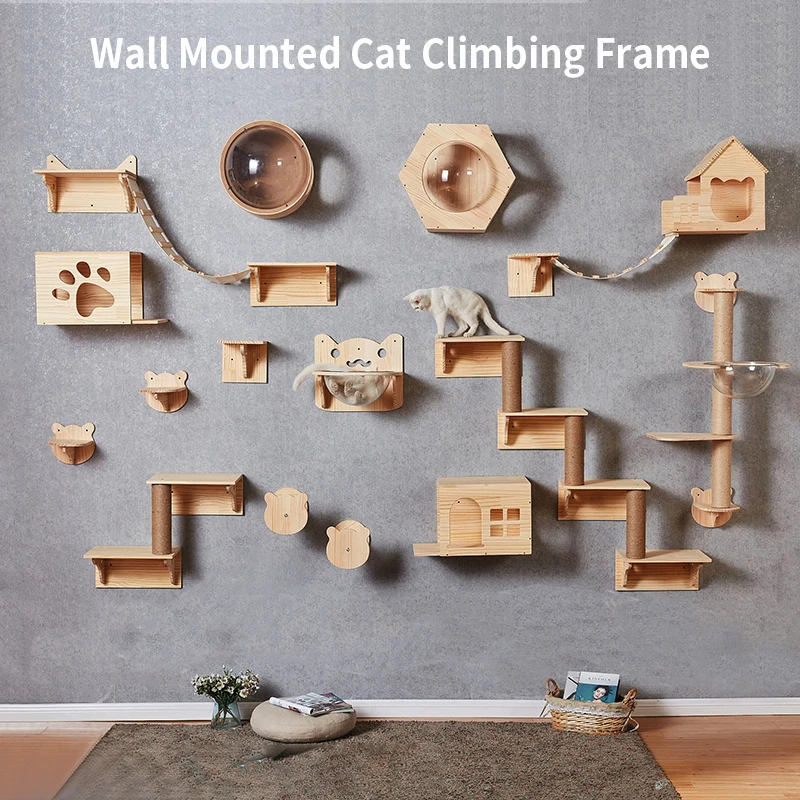 

Cat Climbing Frame Wall-Type Solid Wood Wall Wall-Mounted Toy Large Soft Ladder Jumping Platform Cat Scraper Tree Accessories