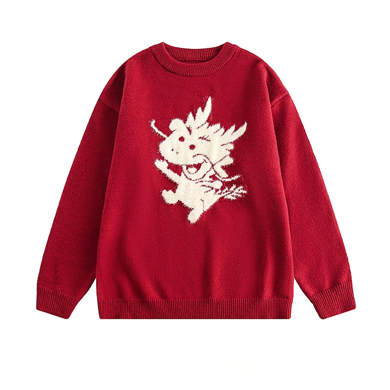 

Autumn Winter Cartoon Jacquard Christmas O-neck Long-sleeved Sweaters Men's Trendy Brand Loose Casual Couple Pullovers Knitwear