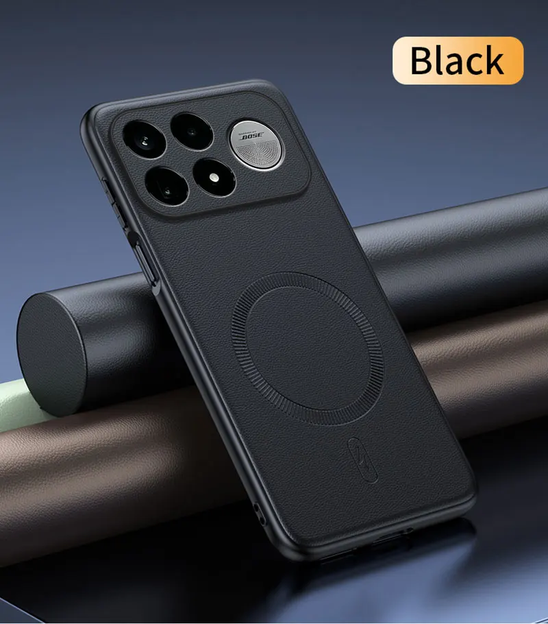 Luxury PU Leather Magnetic Case with Wireless Charging - Shockproof Business Soft Cover