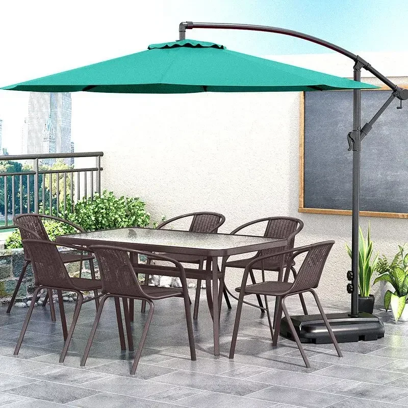 

Outdoor sunshade umbrella table and chair combination outdoor courtyard villa garden table and chair three piece set coffee
