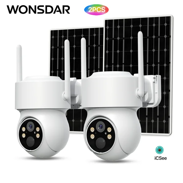 WONSDAR – caméra PTZ solaire sans fil, 2 pièces, batterie intégrée, caméra de surveillance vidéo extérieure, longue durée de veille, iCSee 1