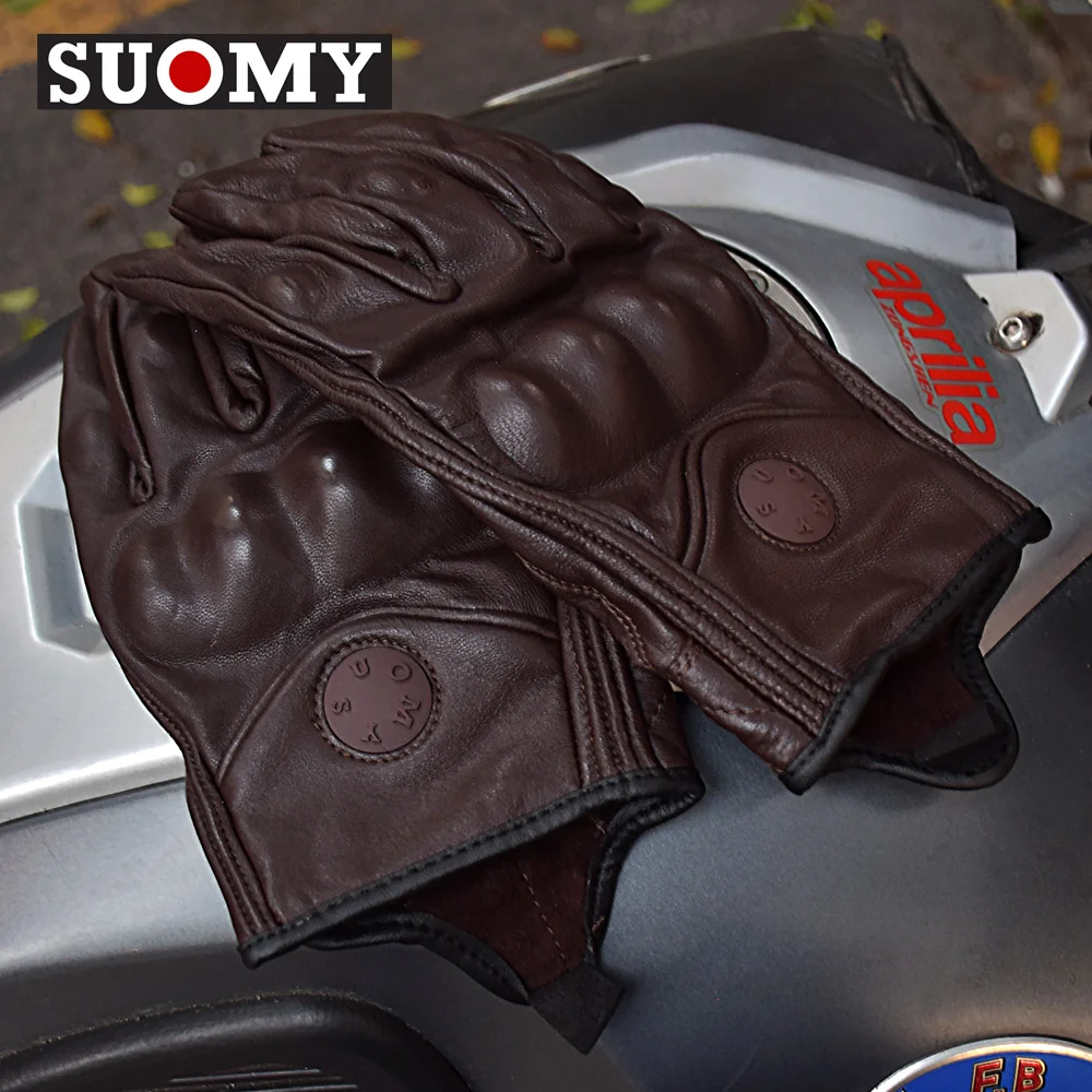 Leather Motorcycle Gloves Suomy Leather Retro Motorcyclist Gloves for Men Women Vintage Motocross