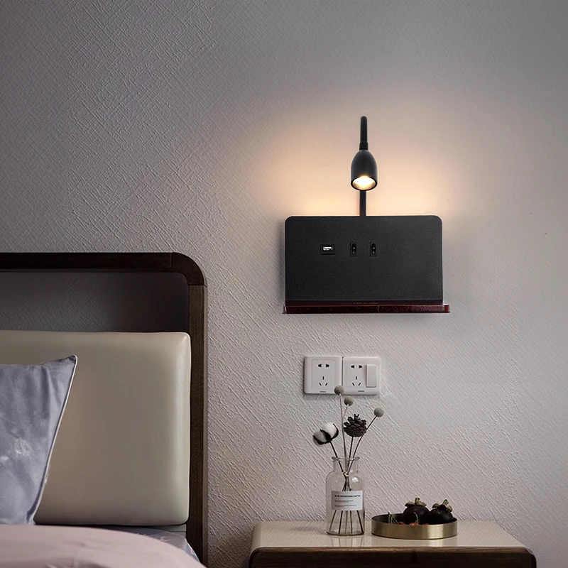 Minimalist Wooden Wireless Charging Wall Lamp USB Charging Dual Control Switch LED Indoor Bedside Study Room Living Room Light