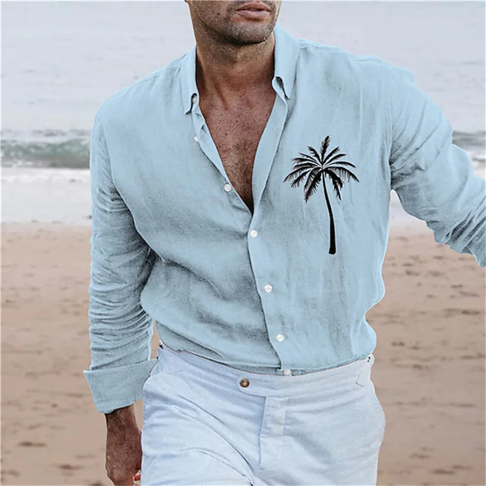 Fashion men's shirt Hawaiian shirt coconut tree graphic printing white pink dark blue long sleeve button clothes casual shirt tankinis talk to me goose coconut tree tankini set in white size xl