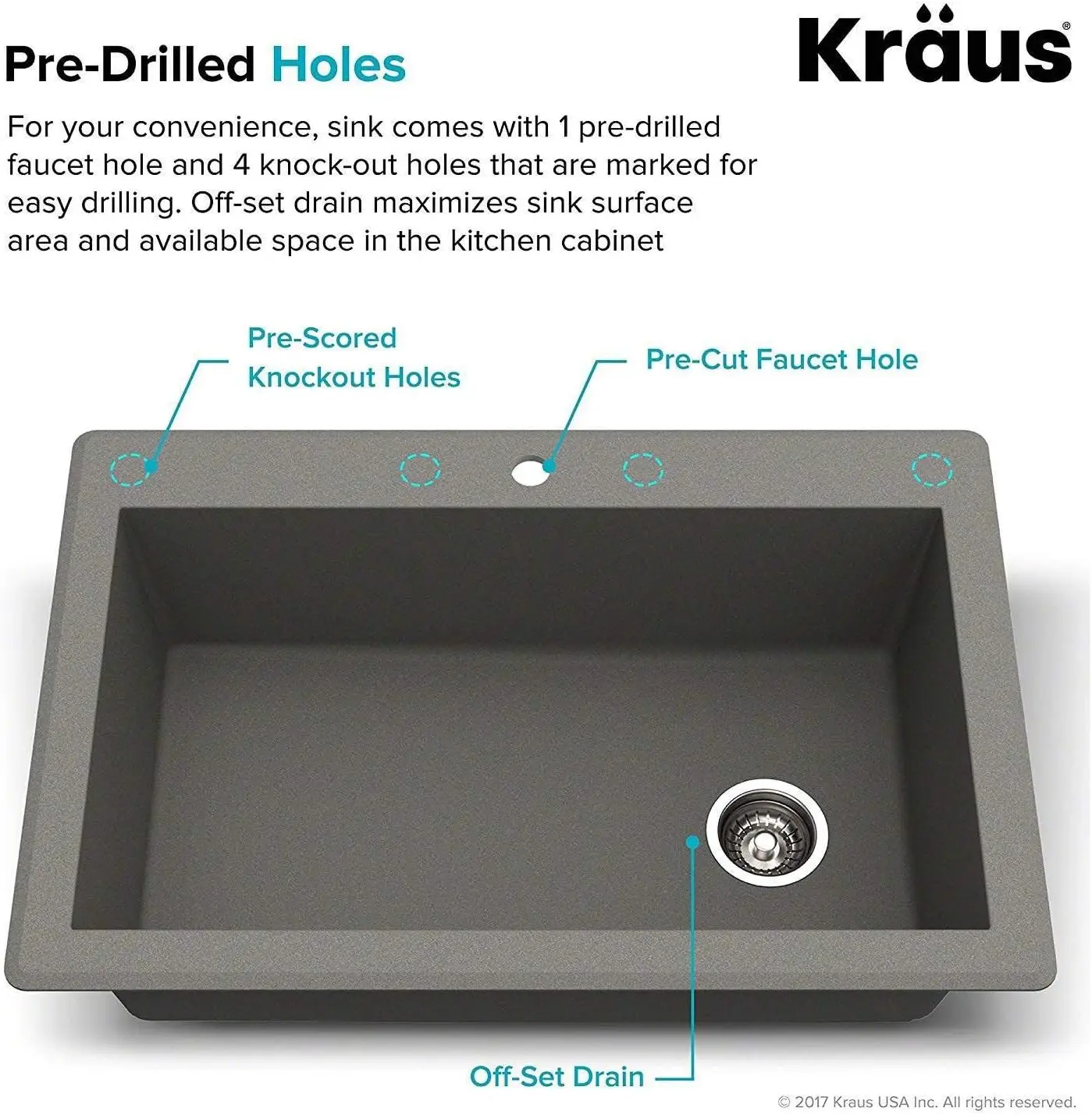 33-inch Drop In/Undermount Single Bowl Granite Kitchen Sink in Grey Product Dimensions	22"D x 33"W x 9.63"H 5