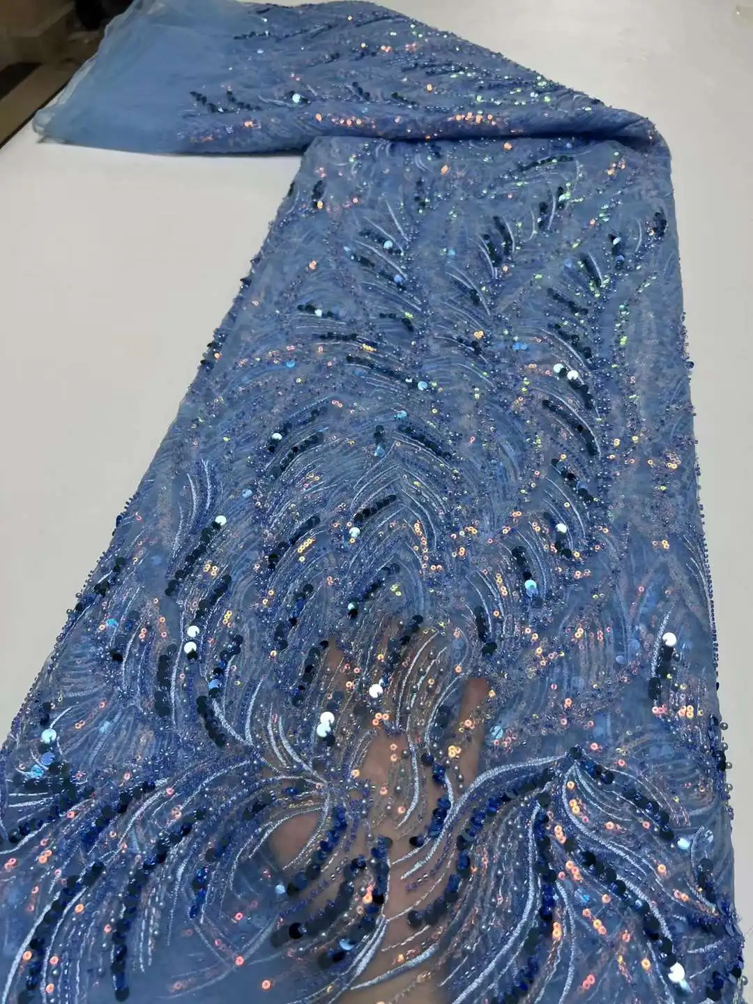 African Sequins Lace Fabric 5 Yards For Wedding Party Dress Sew