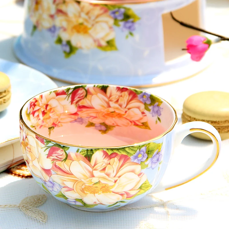 Fine Bone China Coffee Cup with Saucer Pumpkin Floral Design Porcelain Tea Cup Set 200ML