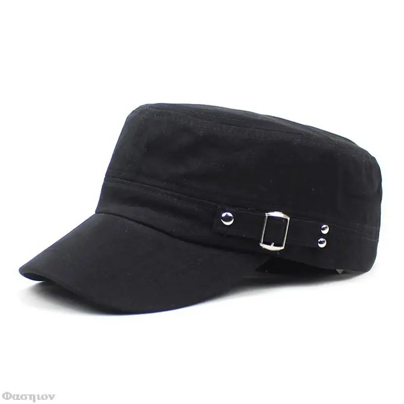 Military Style Cadet Army Cap Men Women Pure Color Washed Cotton Flat Top Cap Summer Autumn Adjustable Visor Hat