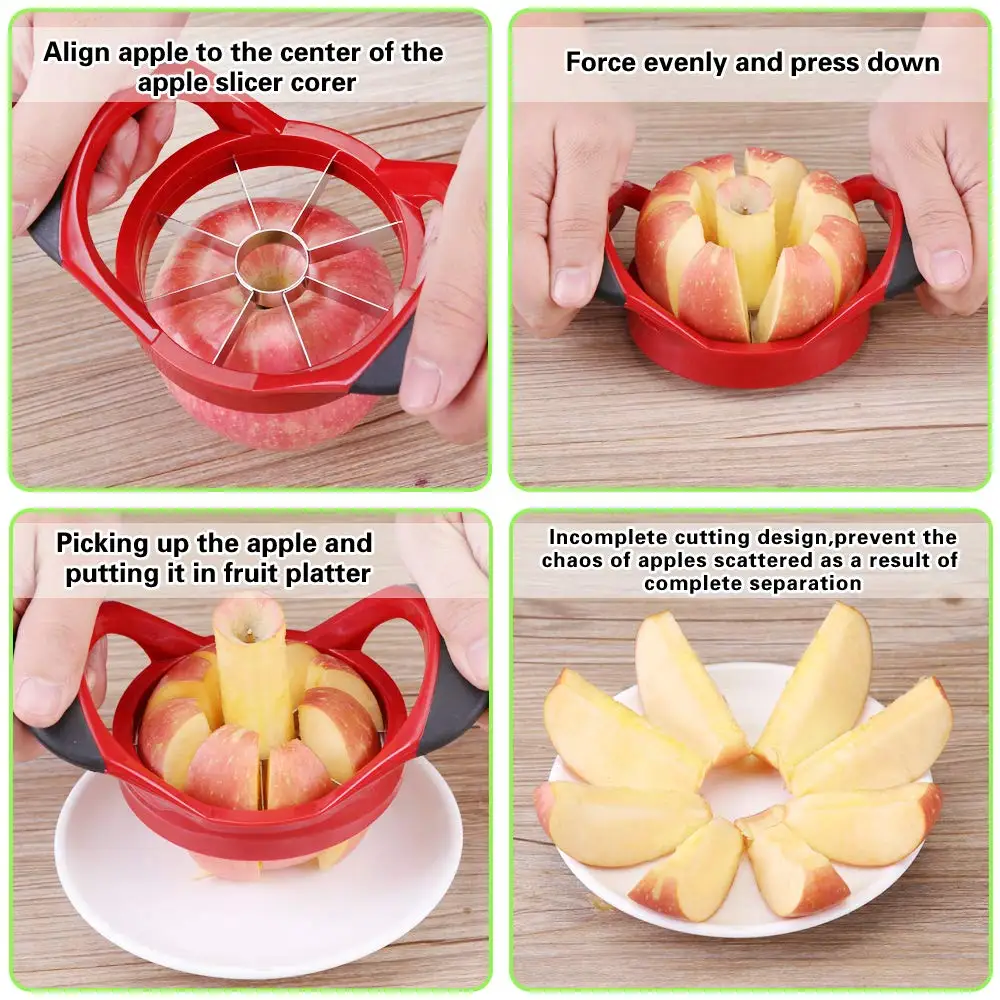 Stainless Steel Apple Slicer Upgraded 8-Blade Extra Large Corer Ultra-Sharp Apple Cutter Divider