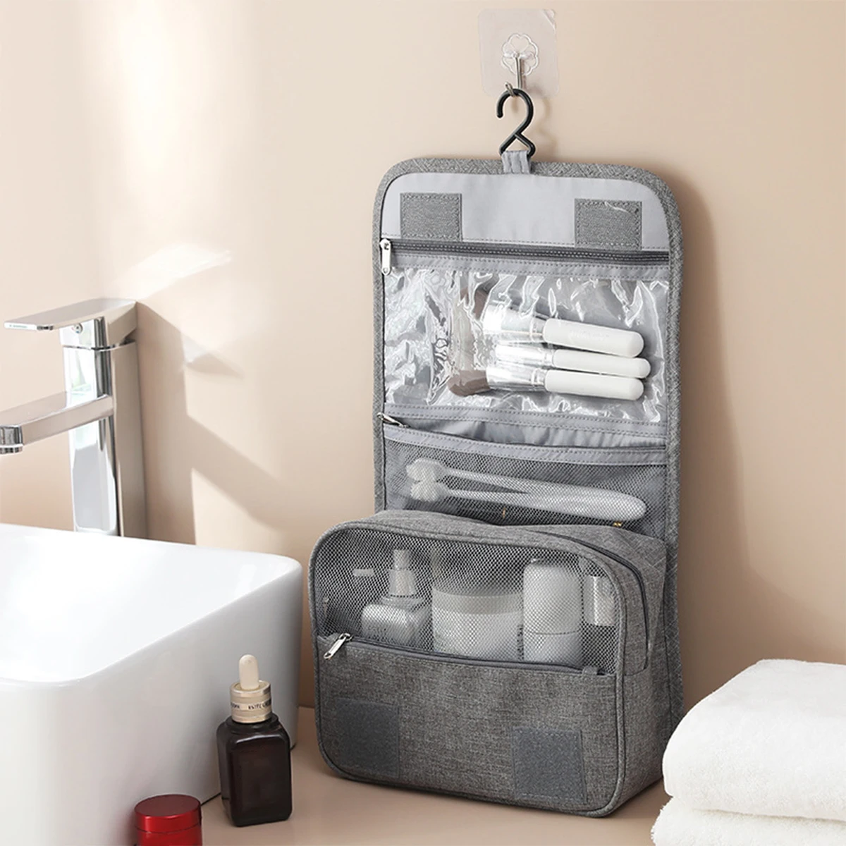 Travel Storage Bag Large Capacity Multifunctional Portable Cosmetic Bag With Hook