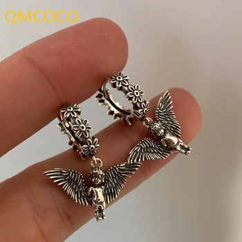 QMCOCO 2022 여름 새로운 스타일 디자인 실버 컬러 기하학적 패턴 태국 실버 귀걸이, 남녀공용 펑크 클래식 귀 쥬얼리