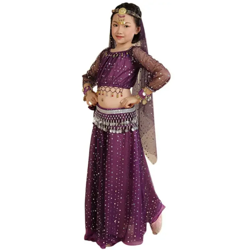 

5pcs Kids Belly Dancing Girls Belly Dance Costumes Children Oriental Dance Girl Bollywood Indian Performance Dancewear Clothing