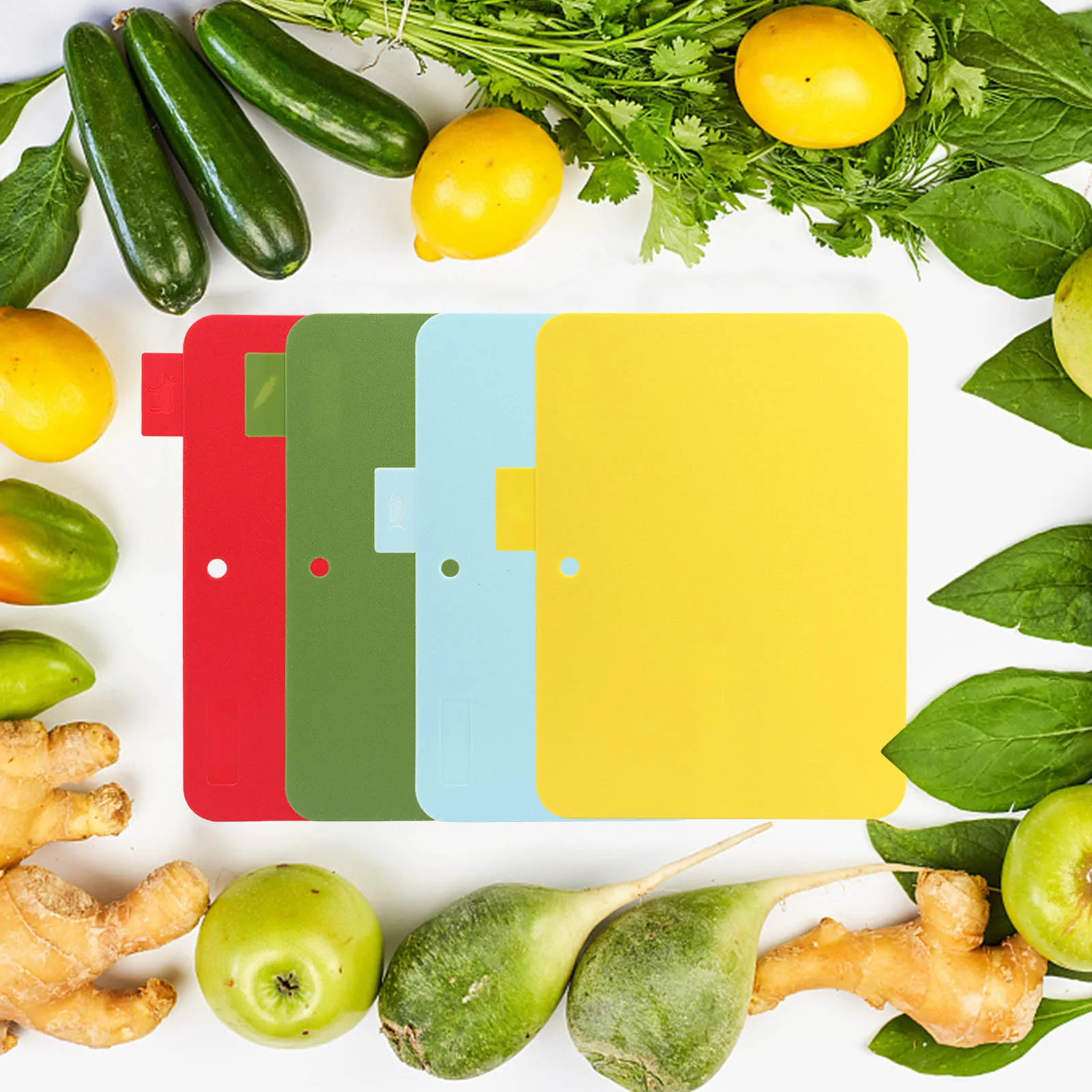 Wood Cutting Board 4 Color Coded Flexible Cutting Mats With Food Icons Set Non Slip BPA Free