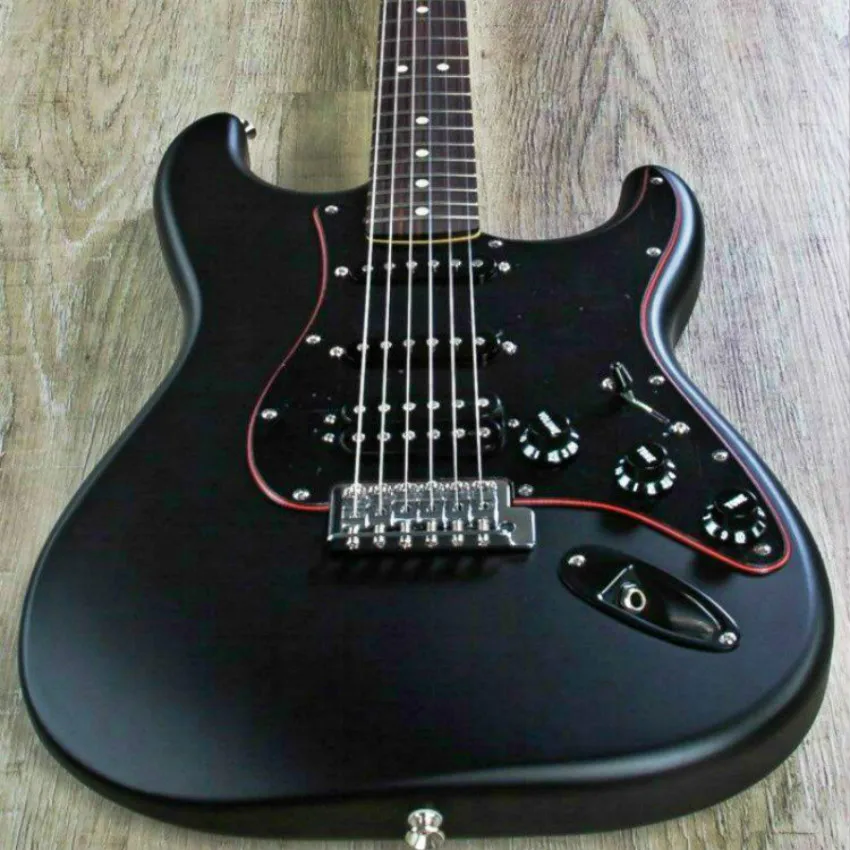 ST Electric Guitar Solid Body Rosewood Fretboard Black PickGuard Red Edge SSH Pickups