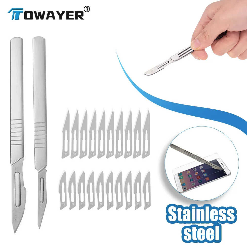 

Towayer 10 pc Knife Carbon Steel Surgical Scalpel Blades And Handle Scalpel DIY Cutting Tool PCB Repair Animal Surgical Knife