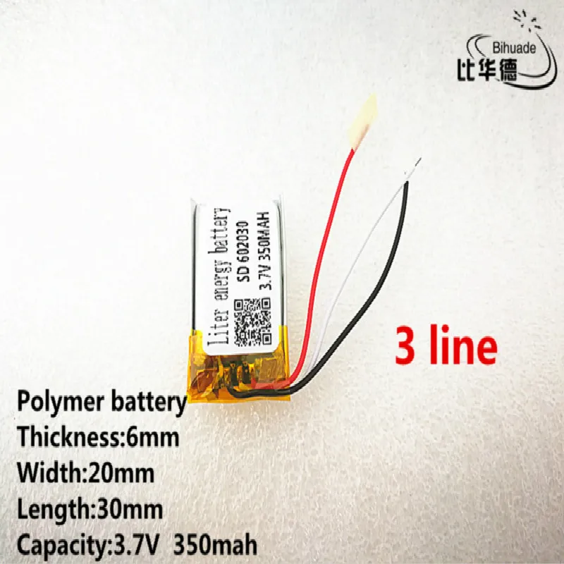 

10pcs/lot 3 line Good Qulity 3.7V,350mAH,602030 Polymer lithium ion / Li-ion battery for TOY,POWER BANK,GPS,mp3,mp4