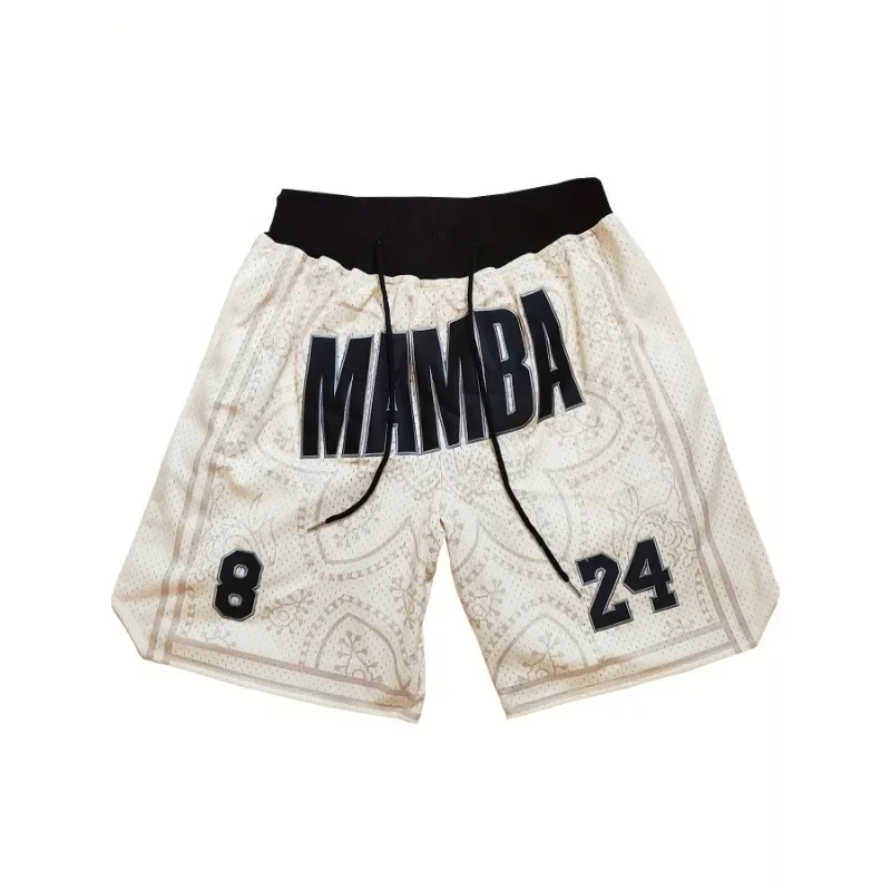 Men's Mamba #824 Premium Embroidery Basketball Shorts Breathable Mesh Drawstring Shorts Outdoor Sports and Fitness Casual Pants 2