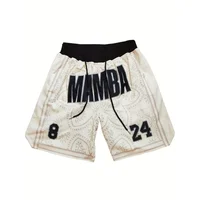 Men's Mamba #824 Premium Embroidery Basketball Shorts Breathable Mesh Drawstring Shorts Outdoor Sports and Fitness Casual Pants 2