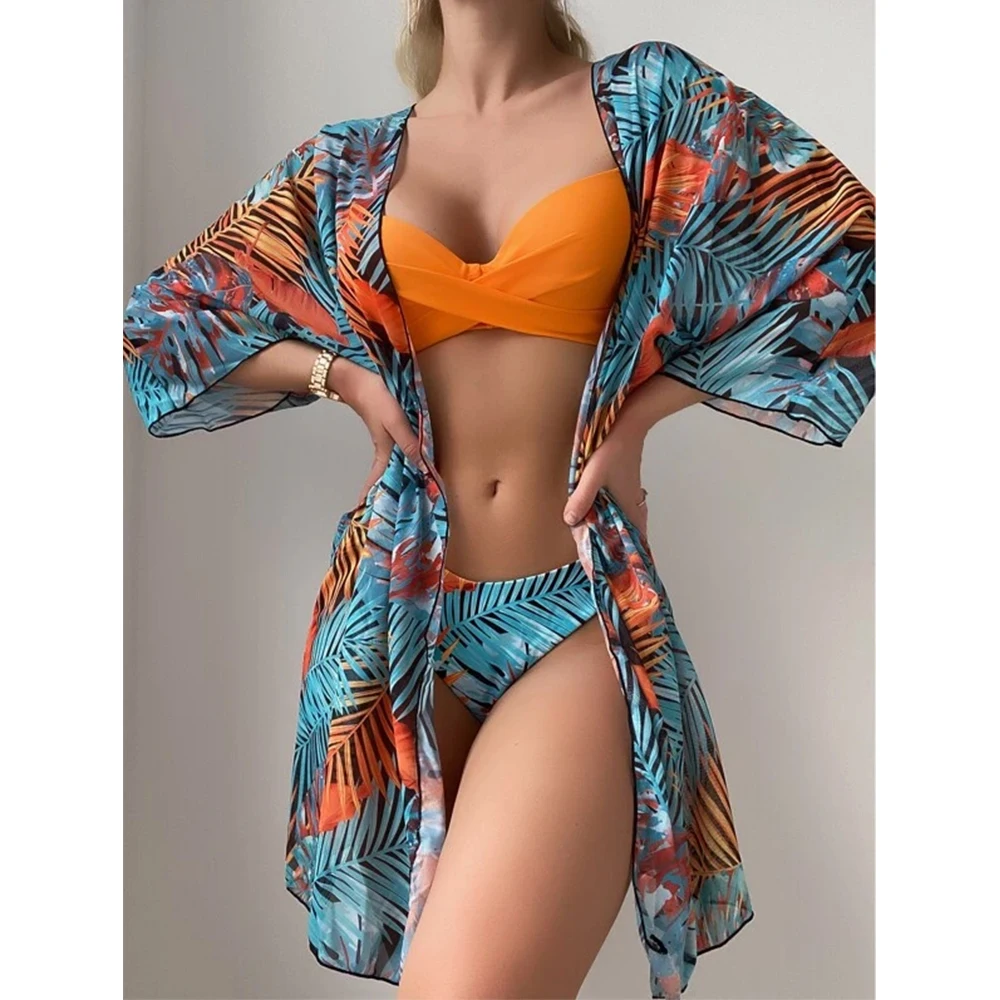 Sexy Bikinis And Cover Set Women Swimsuit Printed Swimwear High Waist Summer Strappy Bathing Suit Beach Wear Biquini Female