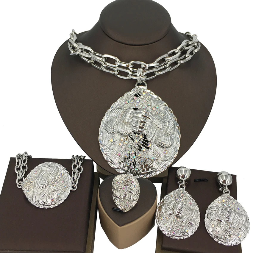 2022 Hot Selling Brazilian Dubai Italian Gold Plated Jewelry Women's Wedding Party Banquet Big Pendant Jewelry Sets FHK13725 6