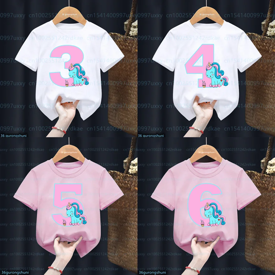 

Hot Sale Ice Cream Kawaii Unicorn T Shirt Happy Birthday Gifts Number 2-10th T-Shirt Girls Kids Clothes Short Sleeve Baby Tops