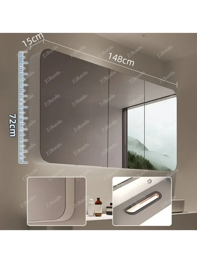 Smart Bathroom Mirror Cabinet Wall-mounted Defogging Mirror Cabinet with Light Stylish and Simple Home Furniture
