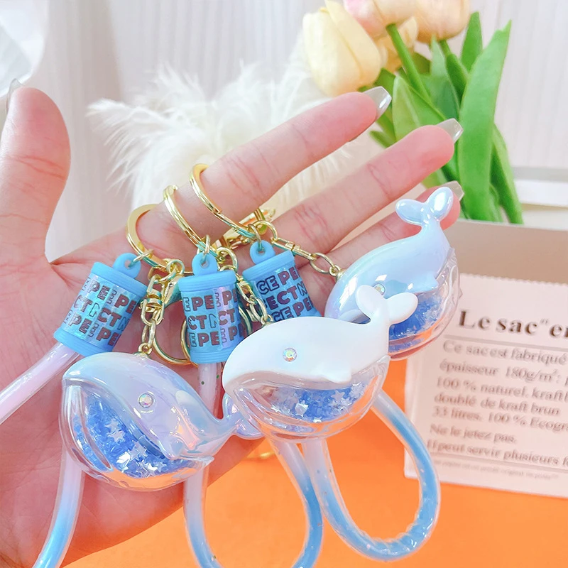 재미있는 고래 플로팅 액체 키 체인, 자동차 집 열쇠용, 귀여운 고래 열쇠 고리, 소녀 핸드백 펜던트 열쇠 고리, 보석 선물 