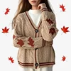 Autumn Leaves Cardigan Women Fall Winter Red Embroidered Knitted Sweater Female Maple Leaf Oversized Cardigan Y2k Folklore Girl 1