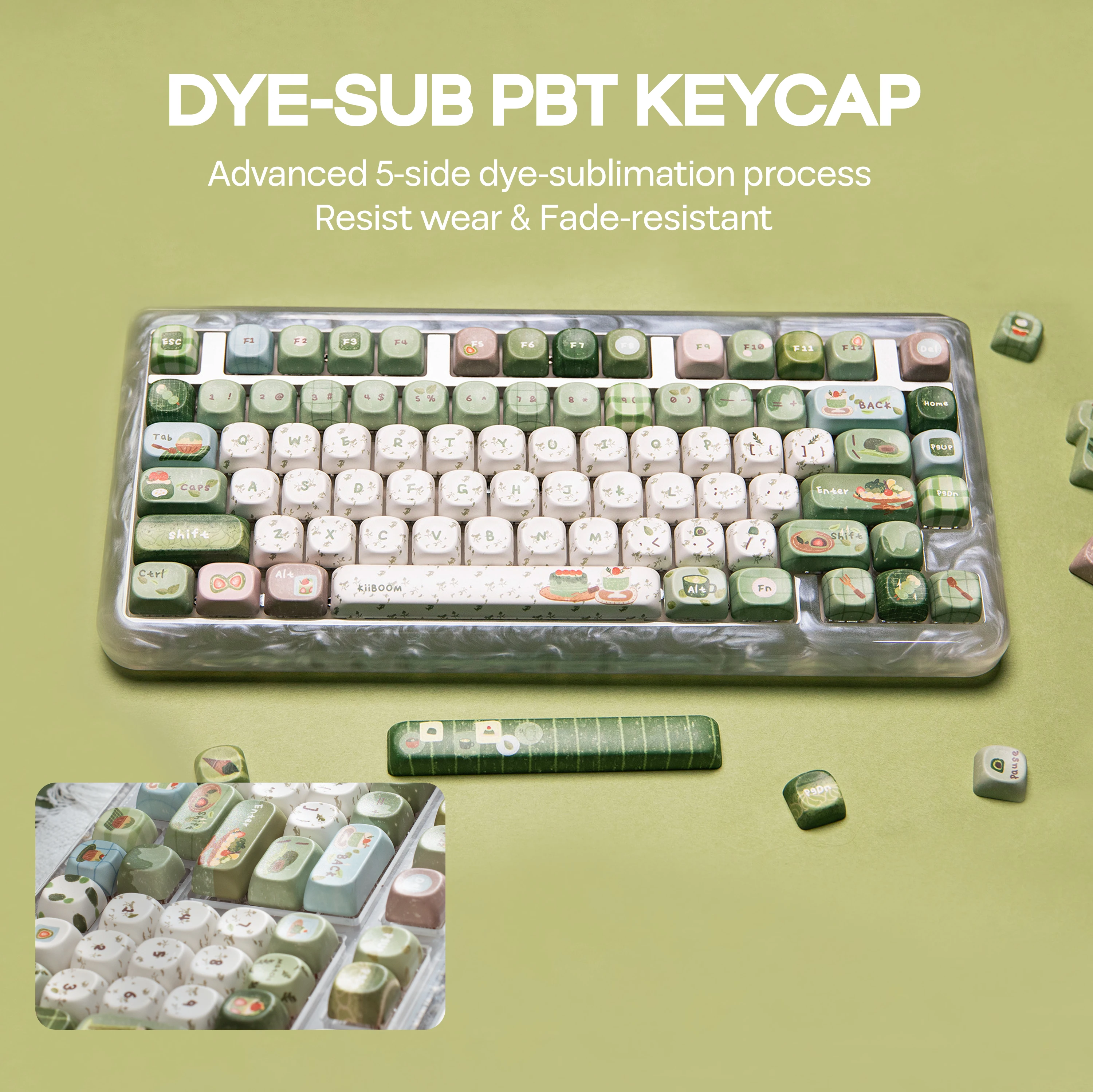 KiiBOOM Sprout 피크닉 키캡 세트 144 키 MOA 프로파일 5면 염료 승화 PBT(60%/65%/75%/TKL/풀 사이즈 게임용 키보드용)