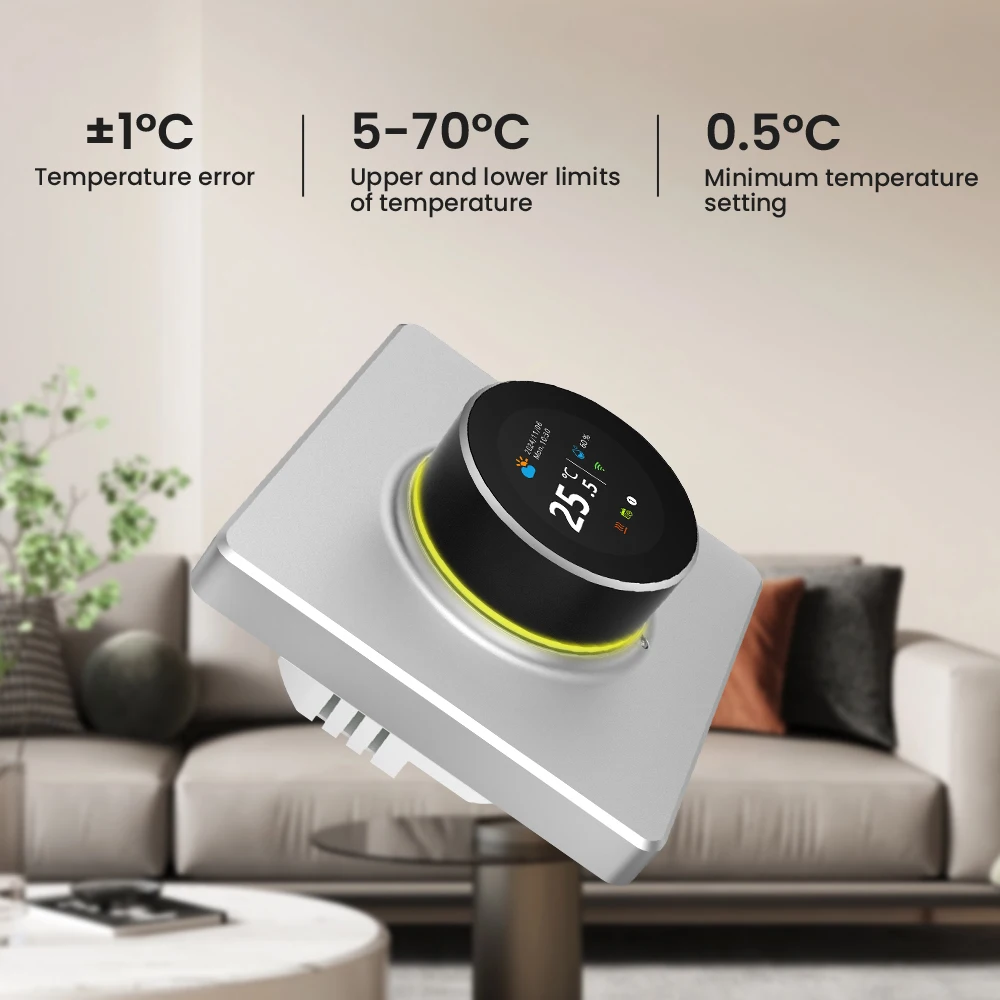Smart Knob Thermostat, Multiple Scene Displays, Weekly Programming Mode, Work wi