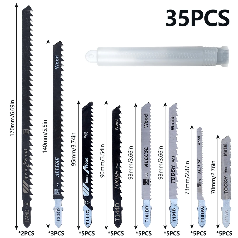 35/40Pcs Jig Saw Blade Jigsaw Blades Set Metal Wood Assorted Blades Woodworking Power Tool Saw Blade For Bosch Dewalt Hitachi