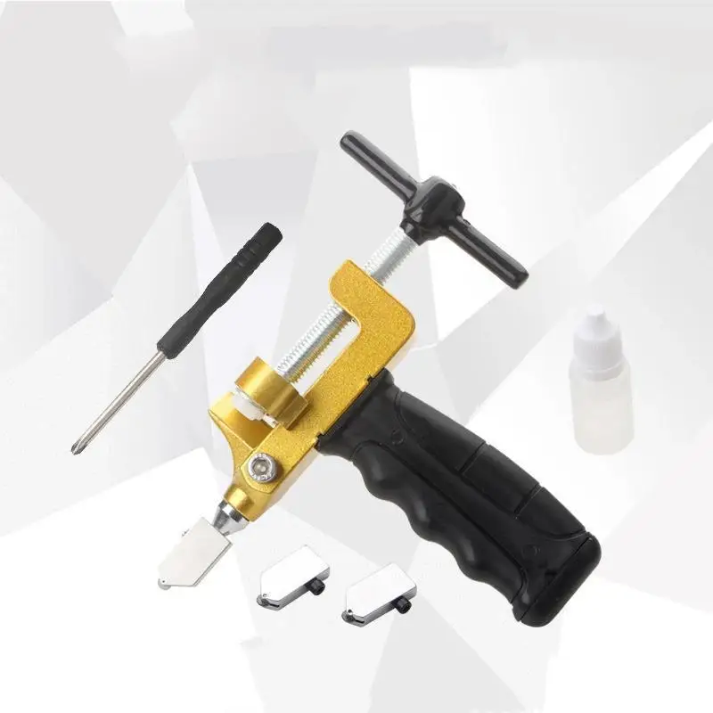 2 In 1 Manual Glass Tile Cutter Hand Tools Set with 2 Tungsten Steel Blades for Cutting Breaking Glass Ceramic Tile Glazed Tile