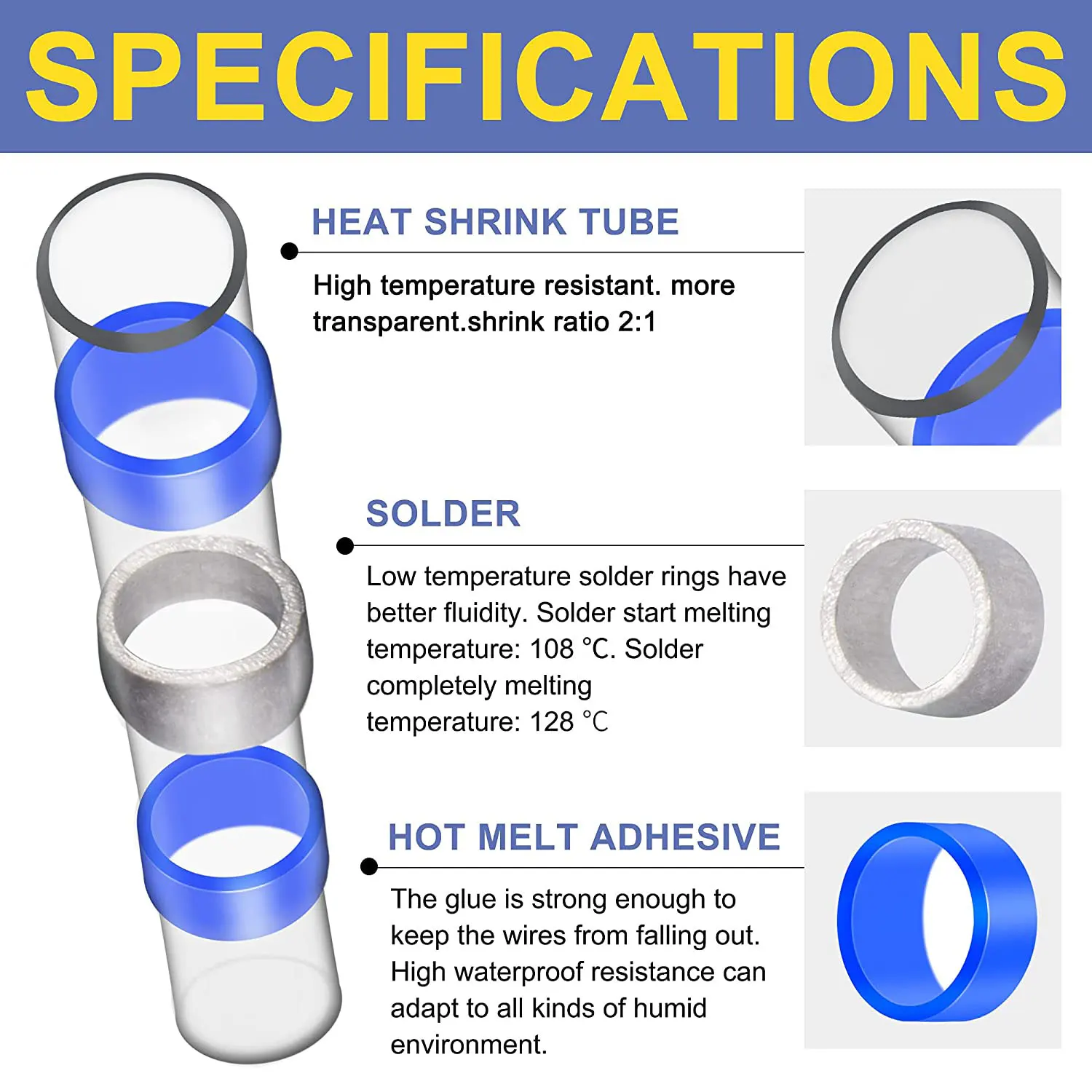 Zo- Conectores de Fio de Vedação de Solda Luva de Solda Electrical com Calor Emenda de Butt Elétrica à Prova Waterproof para Isolamento 100 Peças - Imagem 4