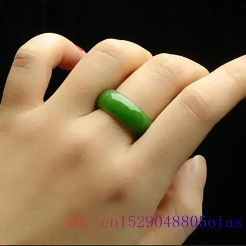 Natural Green Hetian Jade Ring Chinese Jasper Amulet Fashion Charm Hand Carved Crafts Gifts for Women Men jade ring