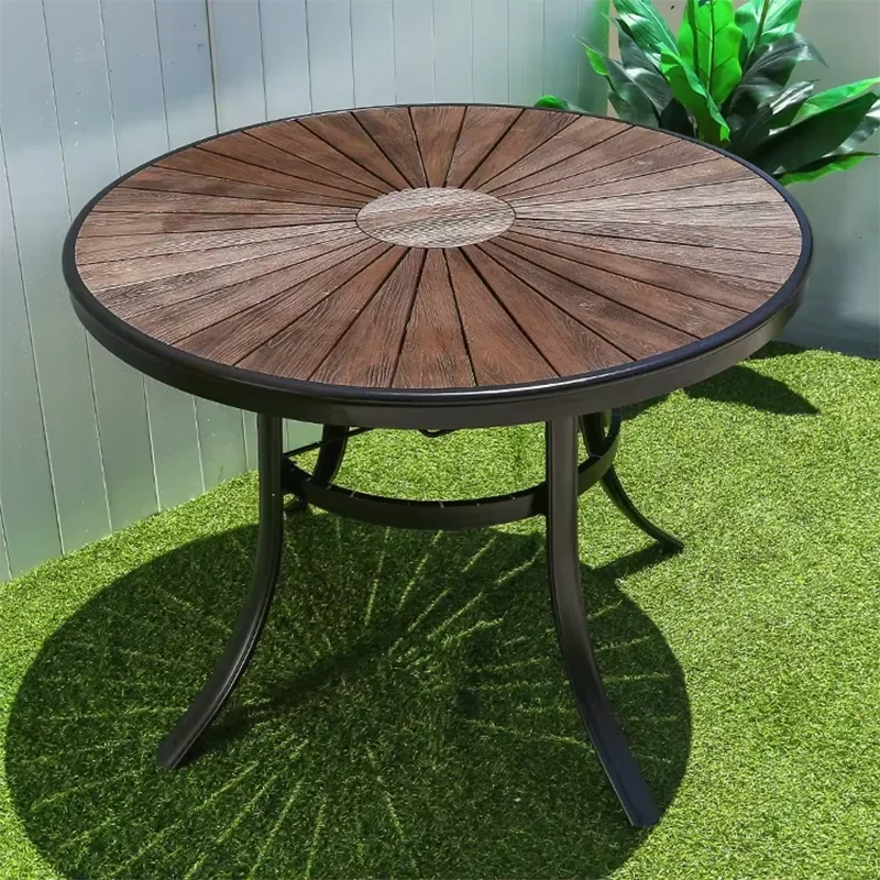 שולחן עגול חדש חום שולחן חוץ חצר גינה מרפסת שולחן קפה אוכל שולחנות עץ פלסטיק פנאי רהיטי חוץ