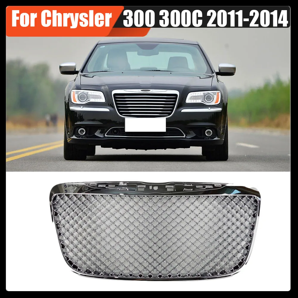 

Mesh Style Car Front Bumper Grille Front Upper Mesh Grill Silver Grille Racing GrillsFit For Chrysler 300 300C 2011-2014