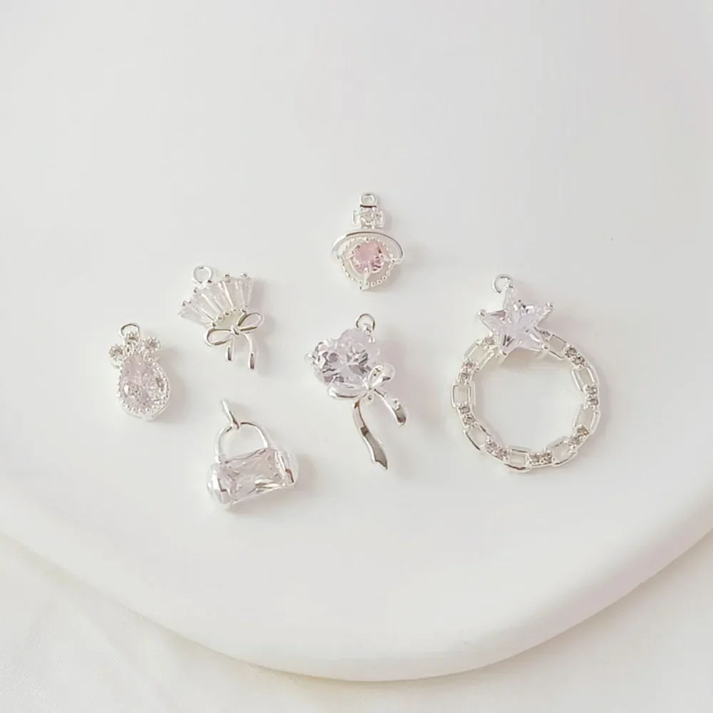 은색 지르콘 크리스탈 물방울 드레스, 곰 모양 지갑, 하트 펜던트, DIY 팔찌 보석 펜던트