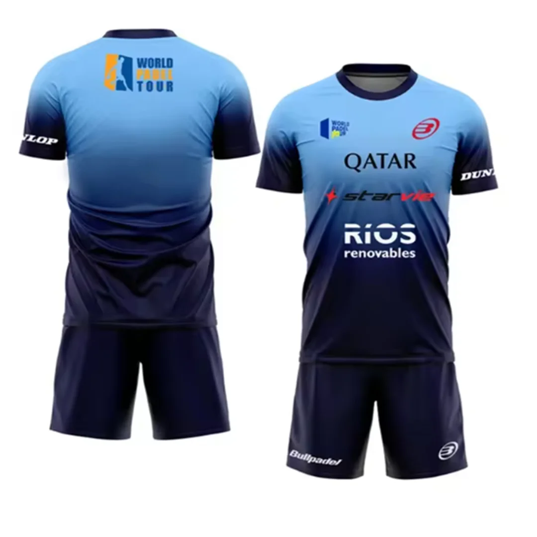 New men's Padel tennis t-shirt training suit advanced gradient shorts and T-shirt set summer quick drying sports two-piece set 6