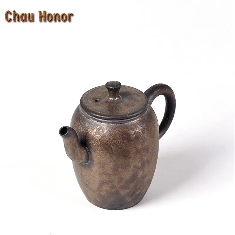 210ml Vintage Kiln Fambe Ceramic Teapot Handmade Sprinkle Gold Glaze Small Master Pots Dahongpao Teaware As Wish Gift Packaging
