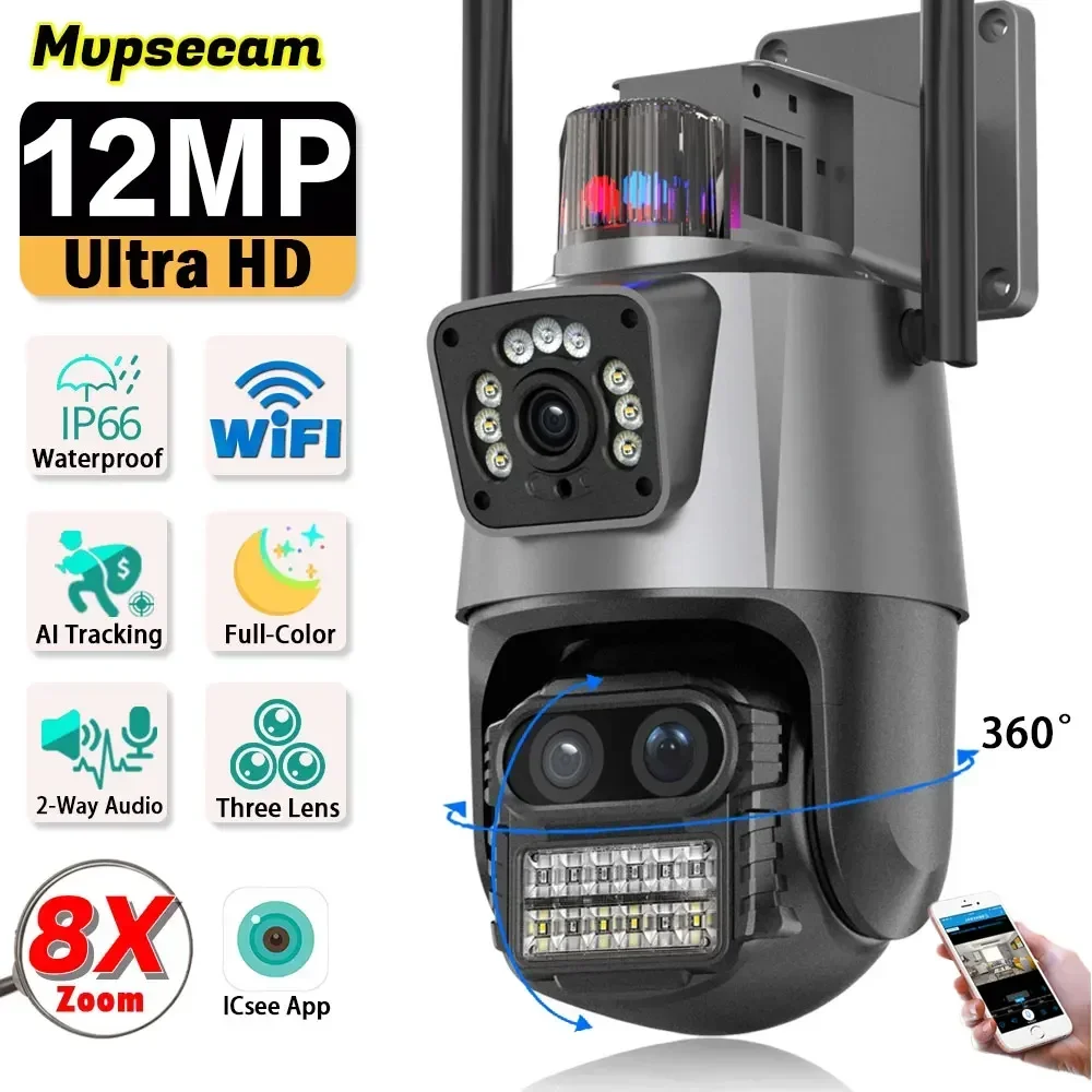 360-wireless-outdoor-6k-12mp-wifi-telecamera-di-sicurezza-icsee-smart-three-lens-8x-zoom-telecamera-ip-di-videosorveglianza-cctv-auto-tracking