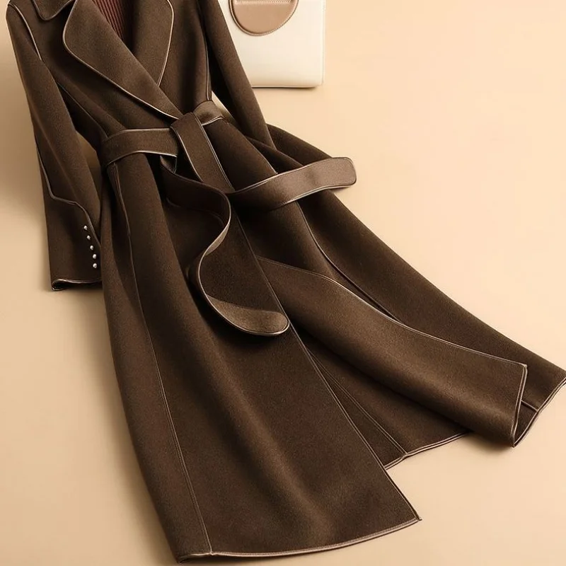 2023 Spring and Autumn New Double Sided Fleece Coat Medium Length Slim Fit and Slim Fleece Coat Trench Coat for Women