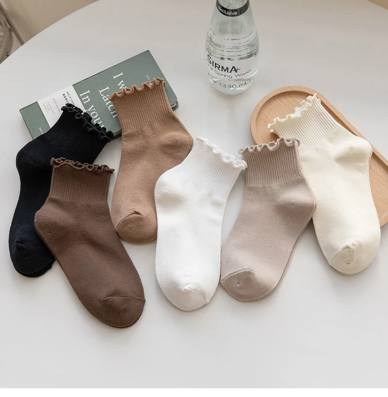 Für Frauen Nette Neue Sommer Japanischen Stil Atmungsaktive Mädchen Kurze Kawaii Einfarbig Rüschen Rüschen Socken Casual Süße_voghion.com