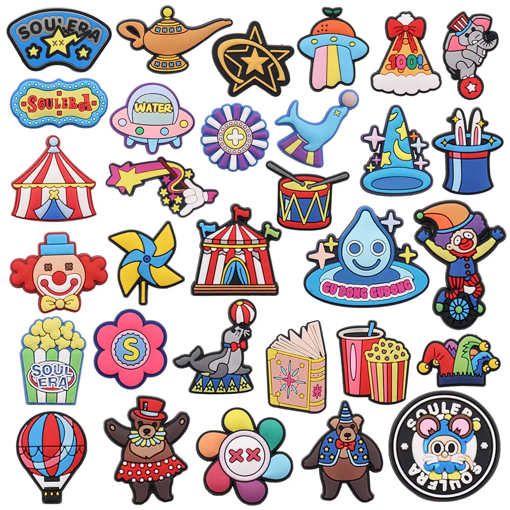 

1pcs Shoe Charms Teapot Star Bow Elephant Flower Seal Hat Drum Kit Tent Hole Slipper Decorations for Bands Kids Party Xmas Gifts
