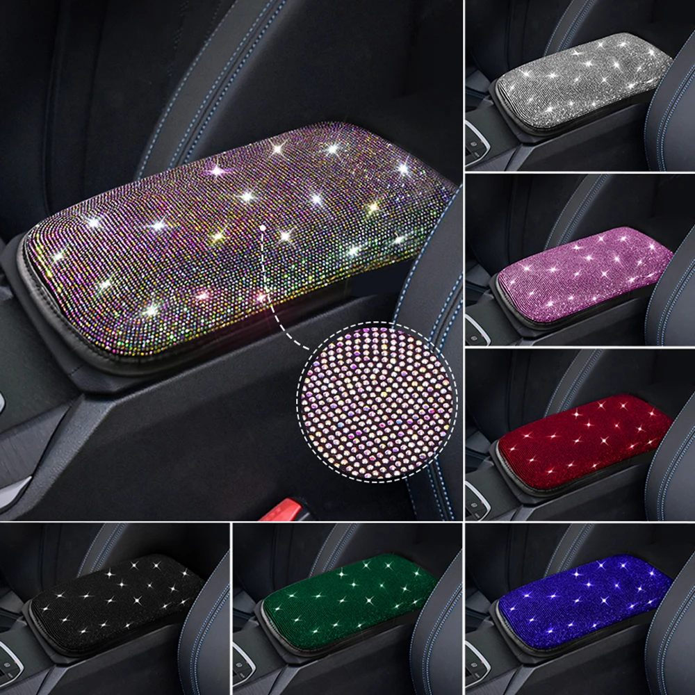 

Bling Car Armrest Cover Crystal Auto Center Console Pad Universal Anti-Slip Protector Arm Rest Cushion Car Accessories for Women