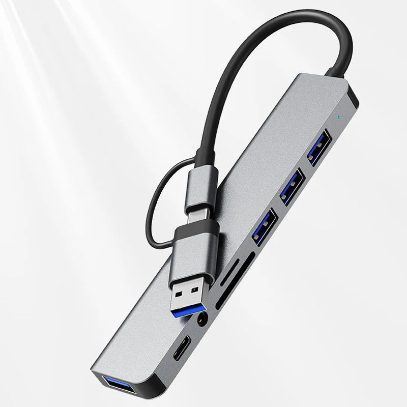 8 IN 1 USB TYPE C 3.0 HUB 3.5MM Audio SD TF Card reader 5Gbps OTG Keyboard mouse hard drive Macbook Pro Laptop PC Phone