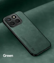 Premium Smart PU Leather Magnetic Holder Silicone Phone Case with Built - in Iron Protection for Honor X7D 4G (Green)
