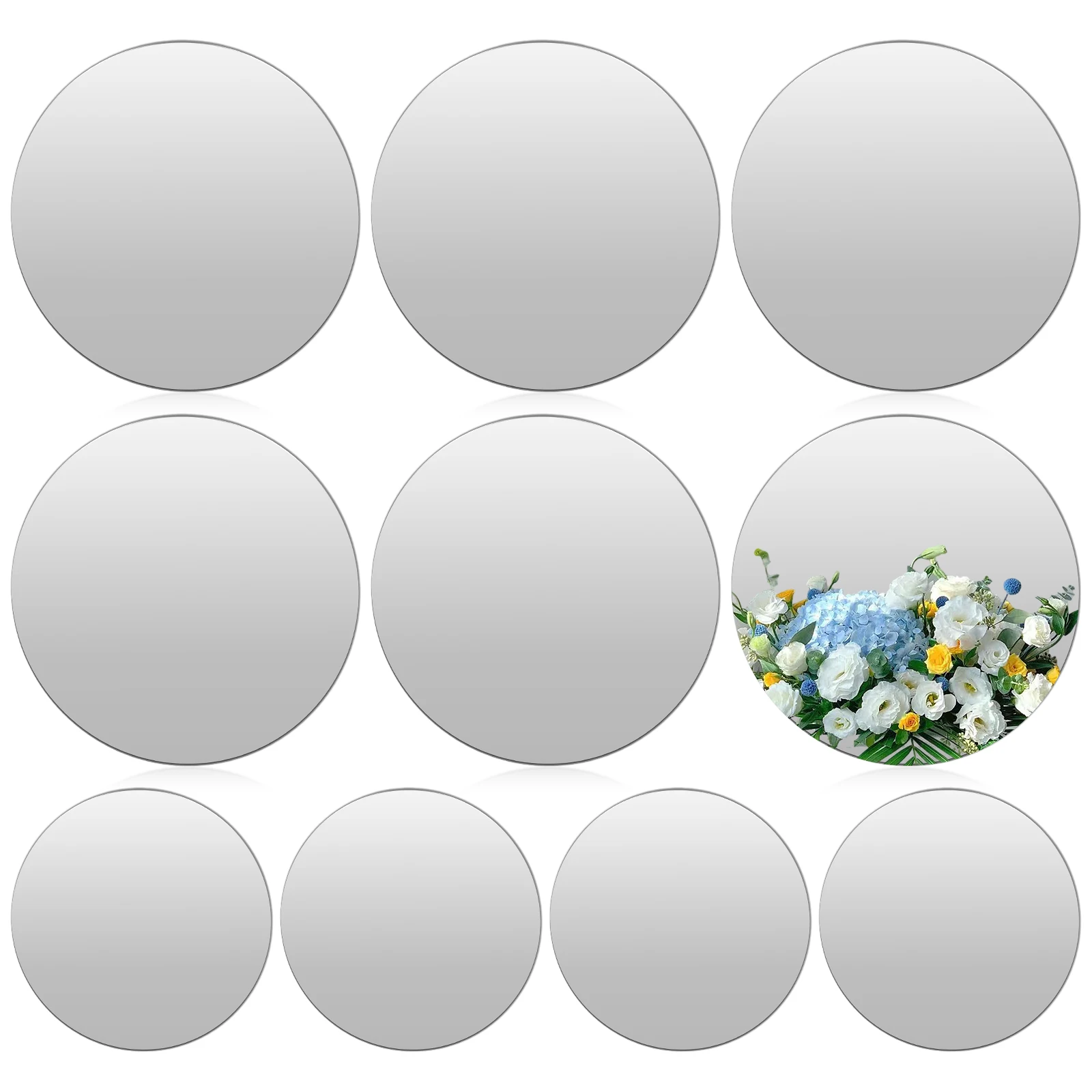 10Pcs Round Mirror for Home Bathroom Living Room Decor 7.87Inch Acrylic Self Adhesive Mirror Circle Plate Mirror Tray